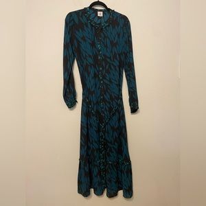 Cabi Women's Autumn Green Floral Button Dress Medium